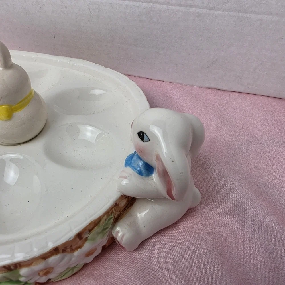 Mervyns EASTER DEVILED EGG PLATE & Bunny Rabbit SALT PEPPER SHAKERS tray dish